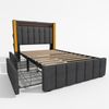 Polsterbett 90×200 cm aus Leinen-Stoff mit LED-Beleuchtung, 2 Schubladen und Matratze, grau Bild 5