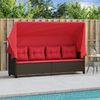 Sonnenliege, Gartenliege mit Dach und Kissen Braun Poly Rattan Bild 3
