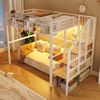 Merax Hochbett, 90 x 200 cm, Kinderbett, Jugendbett, Metallbett, Stufen-Ablageregal, Gitterelemente, Aufbewahrungskorb, offener Stauraum unter dem Bett,mit LED-Lichtleiste, Weiß Bild 5