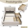 Polsterbett 90×200 cm mit 2 Schubladen und USB/Typ-C, ergonomischem Kopfteil, Beige, ohne Matratze Bild 5