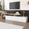 TV-Schrank 197,5 x 39 x 42 cm aus MDF & Glas, Weiß/Natur mit LED-Beleuchtung Bild 4