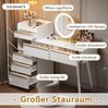 Schminktisch mit LED-Spiegel 100x41,5x102 cm, Weiß, ausziehbare Platte & 6 Schubladen (ohne Hocker) Bild 4
