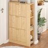 Schuhschrank 70 x 23,5 x 115 cm, MDF in Natur mit 3 Türen und offenen Seitenfächern Bild 3