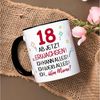 GRAVURZEILE Tasse mit Spruch - 18 ab jetzt erwachsen - Geschenk für Mädchen & Jungen, zum 18. Geburtstag - Geburtstagsgeschenk - Schwarz & Weiß Bild 3
