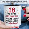 GRAVURZEILE Tasse mit Spruch - 18 ab jetzt erwachsen - Geschenk für Mädchen & Jungen, zum 18. Geburtstag - Geburtstagsgeschenk - Schwarz & Weiß Bild 4
