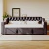 Merax Polsterbett Schlafsofa, 90/180*190 cm, Breitere und Dickere Armlehnen mit USB-Ladeanschluss, Integrierte Ablage in den Armlehnen, Mit Ablagetaschen, Mit Lattenrost, Samtstoff, Dunkelgrau Bild 3
