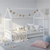 Kinderbett Hausbett mit Rausfallschutz 80x160 cm Bodenbett Montessori Bett Bettenhaus Lattenrost Weiß Bild 2