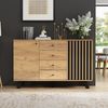 Merax Wohnzimmer Sideboard, Hohldesign Schrank mit 4 Schubladen, eistelltisch mit 2 Schränken, Kommode, Wohnzimmerschrank mit 5 Massivholzbeinen, Holzfarbe Bild 2