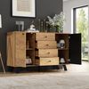 Merax Wohnzimmer Sideboard, Hohldesign Schrank mit 4 Schubladen, eistelltisch mit 2 Schränken, Kommode, Wohnzimmerschrank mit 5 Massivholzbeinen, Holzfarbe Bild 5