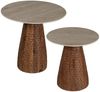 DRW Set mit 2 Beistelltischen aus Keramik und Holzsockel in Braun und Beige, 50 x 50 x 42 cm Bild 1