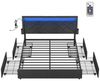 VASAGLE Doppelbettgestell, Bettgestell, 160 x 200 cm, LED, Metallbett, 4 Schubladen, Ladestation, verstellbares gepolstertes Kopfteil, Schiefergrau-mattschwarz Bild 4