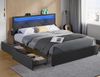 VASAGLE Doppelbettgestell, Bettgestell, 160 x 200 cm, LED, Metallbett, 4 Schubladen, Ladestation, verstellbares gepolstertes Kopfteil, Schiefergrau-mattschwarz Bild 5