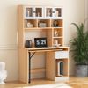 Schreibtisch mit Hochschrank, drehbarer Tisch & Stauraum, MDF, 110×55×180, Weiß/Natur Bild 4