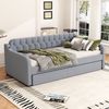 Schlafsofa mit Bettfunktion, Gästebett und USB Anschlüssen, 90x200cm/180x200cm, Liegefläche erweiterbar, Polsterbett, Jugendbett, Leinen Bild 3