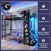 Merax Hochbett 90x200cm mit Schubladen und Kleiderstange, Jugendbett mit Ladefunktion und Led, Kinderbett Metallbett mit Lochbrett Schwarz Bild 3