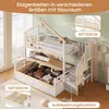 Etagenbett mit 2 Liegeflächen, Rausfallschutz, Stauraum und Lattenrosten, Treppe mit Regal, 90x200 cm/140x200 cm, Kinderbett, Stauraumbett, Kiefer Bild 5