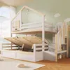 Etagenbett mit 2 Liegeflächen, Rausfallschutz, Stauraum und Lattenrosten, Treppe mit Regal, 90x200 cm/140x200 cm, Kinderbett, Stauraumbett, Kiefer Bild 1