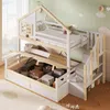 Etagenbett mit 2 Liegeflächen, Rausfallschutz, Stauraum und Lattenrosten, Treppe mit Regal, 90x200 cm/140x200 cm, Kinderbett, Stauraumbett, Kiefer Bild 4