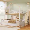 Etagenbett mit 2 Liegeflächen, Rausfallschutz, Stauraum und Lattenrosten, Treppe mit Regal, 90x200 cm/140x200 cm, Kinderbett, Stauraumbett, Kiefer Bild 2