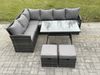 Fimous Outdoor Gartenmöbel-Set Ecksofa Set mit Länglicher Esstisch 2 kleine Fußhockern 8 Sitzer Dunkelgrau gemischt Bild 2
