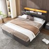 Polsterbett mit LED-Beleuchtung,Hydraulisch Stauraumbett mit Bettkasten,Schubladen und Staufächer,Verstaubares Kopfteil aus Schaum,Doppelbett aus Stahlrahmen,Leinen,140*200cm,grau Bild 2