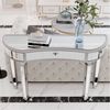 Celya Schminktisch 120 cm langer, halbmondförmiger Spiegelkonsolentisch (luxuriöser Sofatisch, Grau+Silber, moderner Schminktisch für Schlafzimmer, Ankleidezimmer, Wohnzimmer), mit geriffelter Glasplatte und Kristallknopfschublade Bild 2