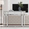 Celya Schminktisch 120 cm langer, halbmondförmiger Spiegelkonsolentisch (luxuriöser Sofatisch, Grau+Silber, moderner Schminktisch für Schlafzimmer, Ankleidezimmer, Wohnzimmer), mit geriffelter Glasplatte und Kristallknopfschublade Bild 3