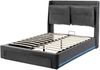 Merax Doppelbett, Polsterbett mit LED-Beleuchtung, 140 x 190 cm, 2-in-1-Schubladen am Fußende, Matratze nicht enthalten, Samt, Grau Bild 5
