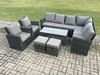 Fimous Rattan Ecksofa Gartenmöbel Set mit 2 kleine Fußhockern Rechteckiger Couchtisch 2 Sesseln mit Kissen Dunkelgrau gemischt Bild 2