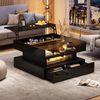 Couchtisch mit hydraulischer Hubfunktion und LED-Beleuchtung, Hochglanz Oberfläche, 2 Schubladen & gehärtetem Glas,Schwarz Bild 5
