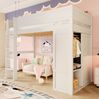 Bett 90x200 cm Hochbett mit Kleiderschrank und Staufach – stabiles Kinderhochbett aus Kiefernholz, weiß Bild 3