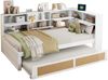 Ausziehbett 90/180×200/190 cm mit Stauraum und Ladeanschlüssen, Massivholz, Weiß, ohne Matratze Bild 5
