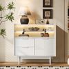 Sideboard mit Glasschiebetüren & LED-Lichtleiste, 80×35×80, Weiß Bild 4