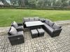 Fimous Terrassenmöbel Set Polyrattan Langer Rechteckiger Esstisch und Sofa set mit Beistelltisch 2 Kleiner Hocker Dunkelgrau gemischt Bild 2