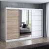 Schwebetrenschrank, 3-trig Schrank 200 cm mit 4 Schubladen, und Spiegel Kleiderschrank VILUNO 1. Farbe: Wei, sonoma Bild 2