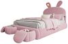 OKWISH Kinderbett Funktionsbett Stauraumbett Polsterbett (hydraulisches Bett, Hasenohren mit einstellbarer Helligkeit warmfarbenen Lichtstreifen, Stauraum unter dem Bett, mit zwei Aufbewahrungshockern), ohne Matratze Bild 5
