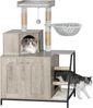 Kratzbaum mit Katzenklo-Schrank, Katzenschrank, 4-in-1 Modernes Katzenhaus mit Großer Plattform, Katzenhaus mit Sisal-Kratzmatte, Pfosten, Treppe und Pompom, Waschbare Kissen, Greige Bild 2