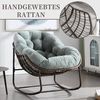 SeedWave Schaukelstuhl Übergrößen mit Handgewebtem Rattan, 15cm Kordstoff Gepolstertem Kissen, Eiförmiger Schaukelsessel mit rutschfester Basis, Stahlgestell Bild 3