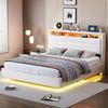 MODFU Polsterbett Gästebett Doppelbett Stauraumbett Jugendbett Funktionsbett Kinderbett (Multifunktionales Polsterbett,mit Hydraulischem Stauraum, USB-Steckdose & LED-Beleuchtung, Wendekopfteil und Versteckten Füßen – Leinen Beige für Schlafzimmer & kl... Bild 3