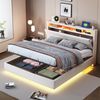 MODFU Polsterbett Gästebett Doppelbett Stauraumbett Jugendbett Funktionsbett Kinderbett (Multifunktionales Polsterbett,mit Hydraulischem Stauraum, USB-Steckdose & LED-Beleuchtung, Wendekopfteil und Versteckten Füßen – Leinen Beige für Schlafzimmer & kl... Bild 2