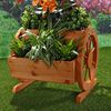 Pflanzkübel mit Wagenräder aus Holz Garten Dekoration Blumentrog Holzkasten Bild 3