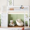 90x200 Hochbett mit Multifunktionstisch, sicherer Aufbewahrungstreppe, Bettgestell aus massivem Kiefernholz für Kinder und Jugendliche Weiß Bild 4