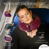 Cozyor Nackenstützkissen Memory Nackenkissen mit verstellbarem Verschluss + praktischer Tasche, Bezug: waschbarer Bezug, Set, Nackenhörnchen zum Reisen, klein & kompakt, rot bordeaux Berry, auch im Reise-Set mit Reisedecke & Augenmaske erhältlich Bild 3