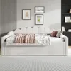 Schlafsofa mit Bettfunktion, LED-Beleuchtung, Lattenrost und Gästebett, 140x200cm, Doppelbett, Polsterbett, Bettsofa, Leinen Bild 2