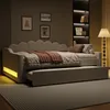 Schlafsofa mit Bettfunktion, LED-Beleuchtung, Lattenrost und Gästebett, 140x200cm, Doppelbett, Polsterbett, Bettsofa, Leinen Bild 4