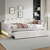 Schlafsofa mit Bettfunktion, LED-Beleuchtung, Lattenrost und Gästebett, 140x200cm, Doppelbett, Polsterbett, Bettsofa, Leinen Bild 3