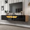 TV-Schrank 180×37×36 cm, Schwarz Hochglanz, LED-Lichtleiste per App steuerbar Bild 3