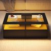 KLAM HOME Couchtisch Couchtisch 100 x 50 x 35 cm, App-LED-Licht & 5V/2A USB-Anschluss (Gehärtete Glasplatte, 2 Schubladen + offener Stauraum, bruchsicher), Wohnzimmer Sofatisch Teetisch, doppelsschichtig & minimalistisch Bild 4