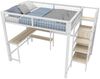 Hochbett, 140*200 cm, Eisenbett, Ablageleiter, mehrere Regale, Ohne Matratze, Einbauschrank, Schreibtisch, Weiß Bild 5