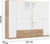 rauch Kleiderschrank, Drehtürenschrank GAMMA, 6-türig, 2 Spiegeltüren teilaufgelegt, 6 Schubkästen, Alpinweiß/Eiche Sonoma, 271 x 210 x 54 cm Bild 4